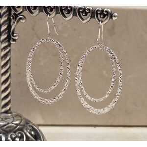 JCM Sterling Silver Double Loop Modernist Dangle Earrings